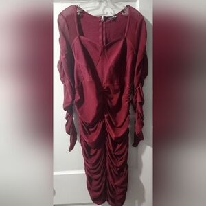 Fashion Nova Burgundy Long Sleeve Dress